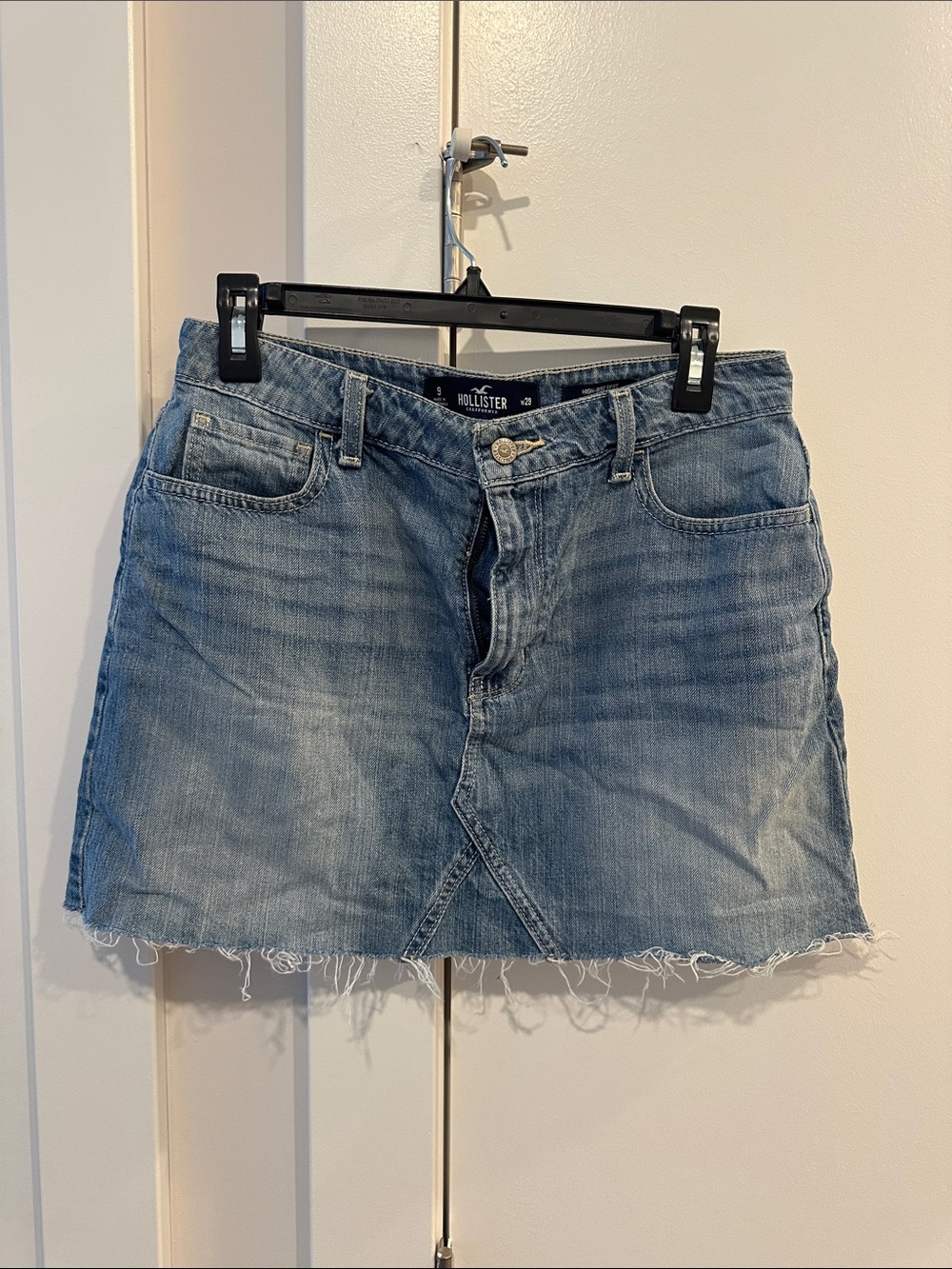 Hollister Light Wash Denim Mini Skirt with Frayed Hem